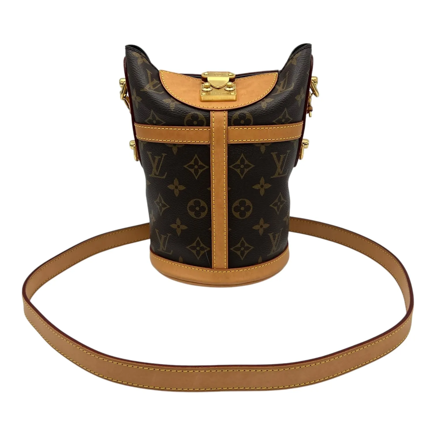 Duffle Brown Crossbody Bag in Monogram Coated Canvas, Gold hardware