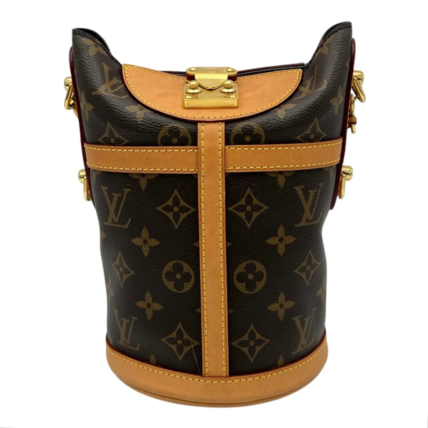 Duffle Brown Crossbody Bag in Monogram Coated Canvas, Gold hardware