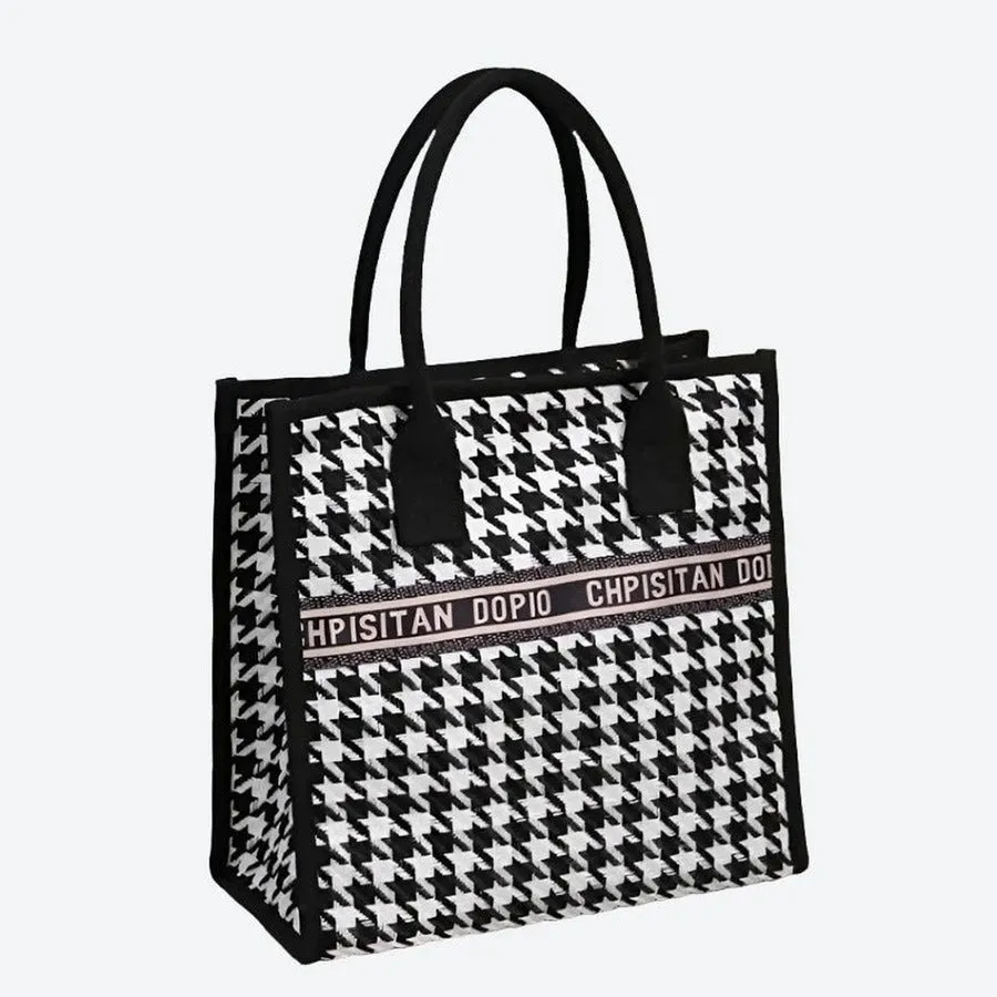 Elegant Houndstooth Patterned Tote Bags