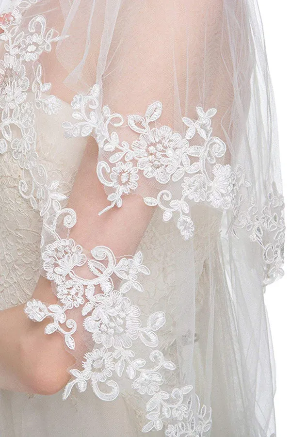 Elegant Two-tier Elbow Veils Lace With Applique Wedding Veil