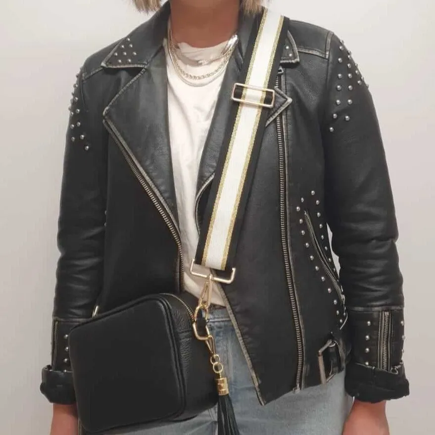Elie Beaumont Bag Strap - Black Gold Stripe