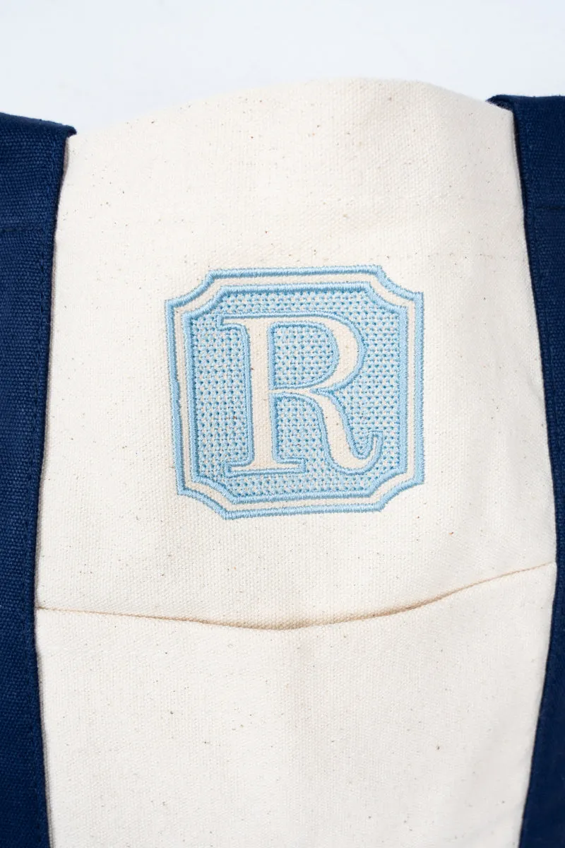 Embroidered Bordered Monogram Canvas Boat Tote *Choose Your Initial and Thread Color