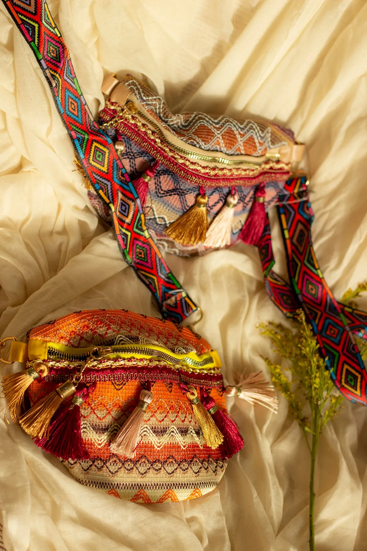 Embroidered Tassel Colourful Bum Bag
