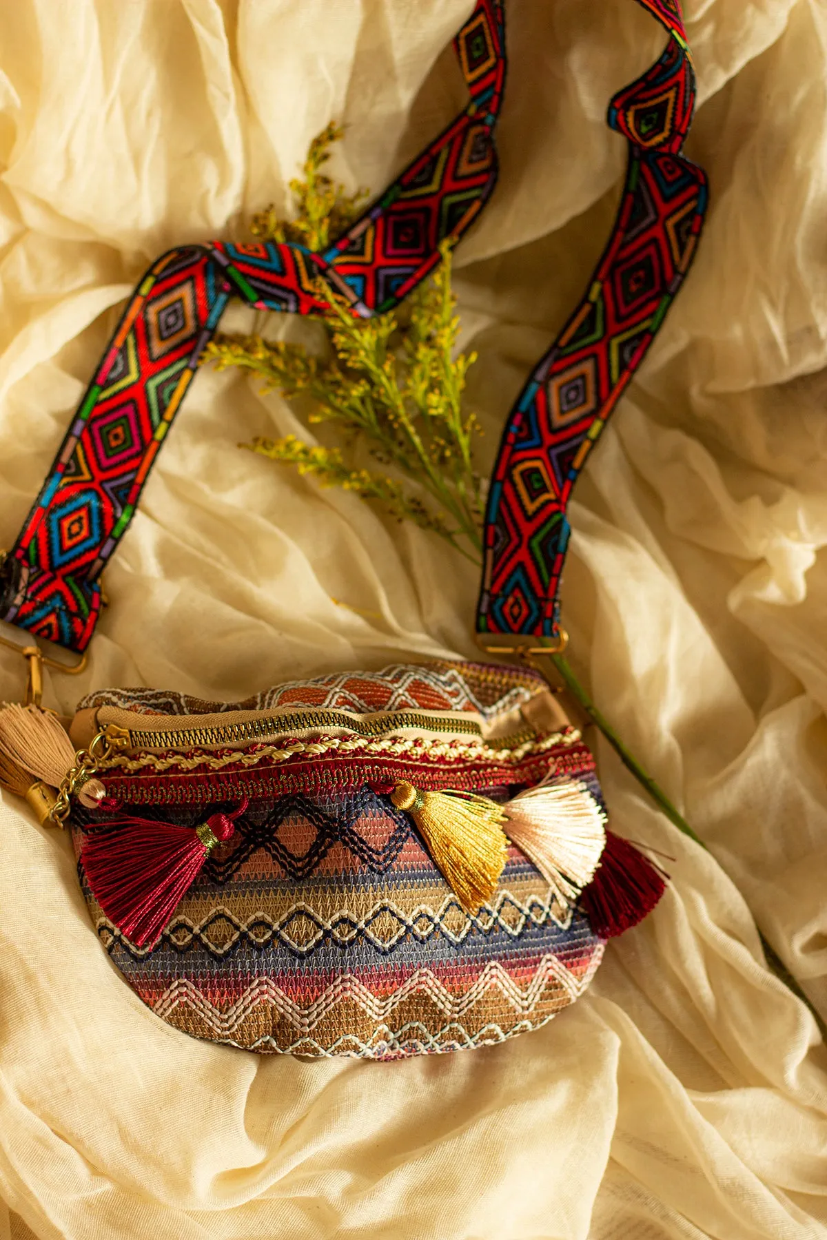 Embroidered Tassel Colourful Bum Bag