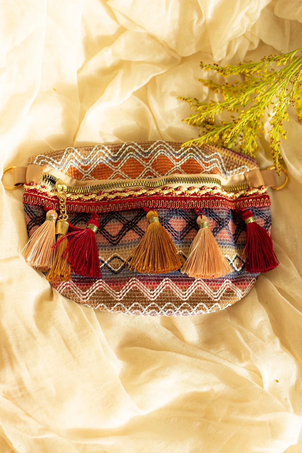 Embroidered Tassel Colourful Bum Bag
