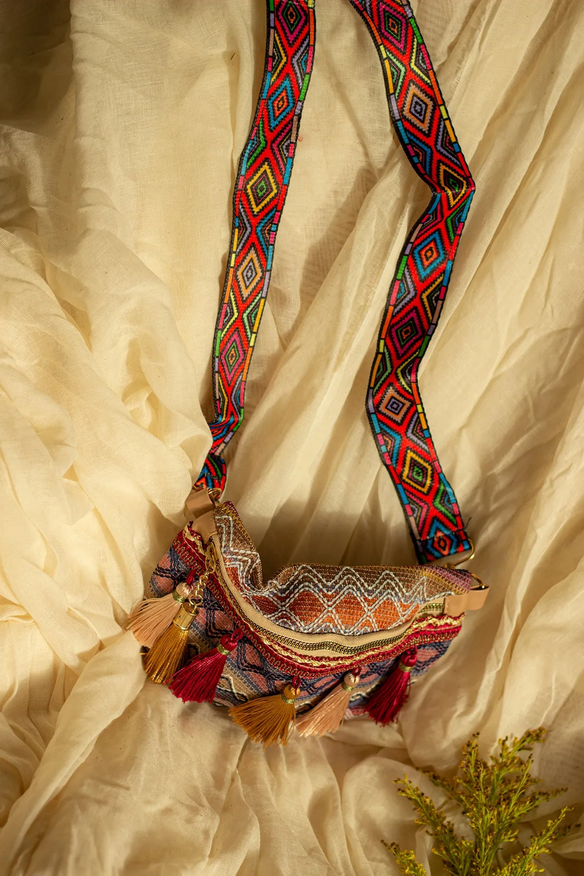 Embroidered Tassel Colourful Bum Bag