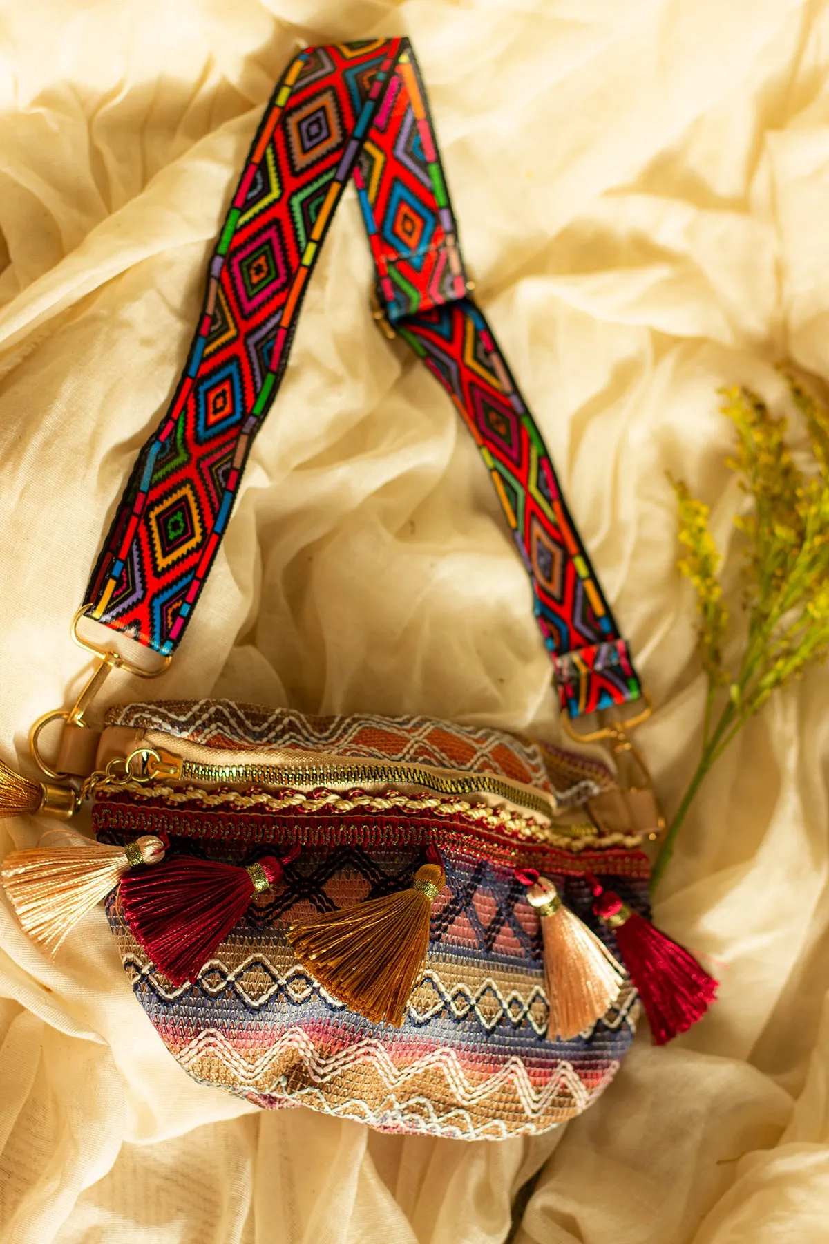 Embroidered Tassel Colourful Bum Bag