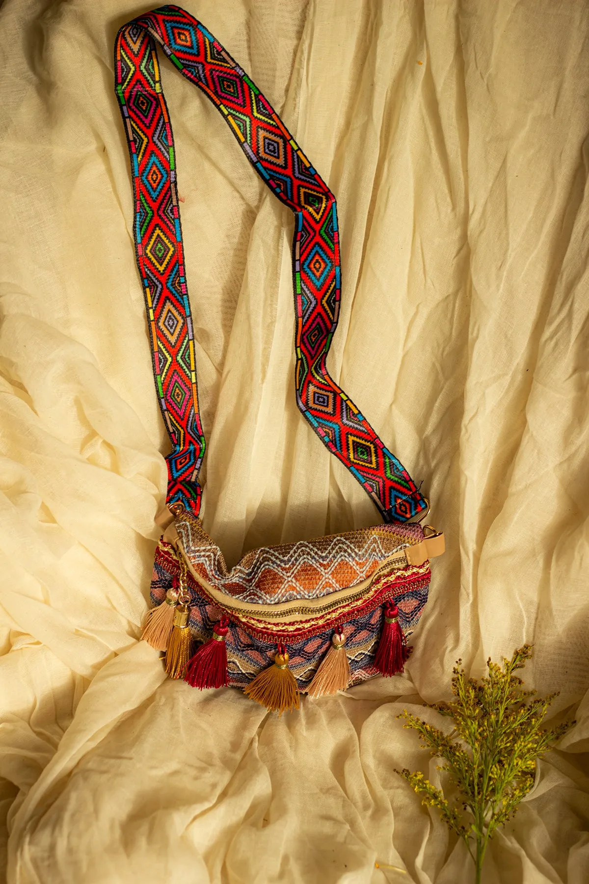 Embroidered Tassel Colourful Bum Bag