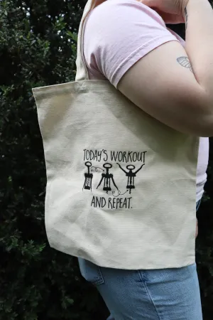 Embroidered Today's Workout Wine Cork Natural Canvas Tote Bag