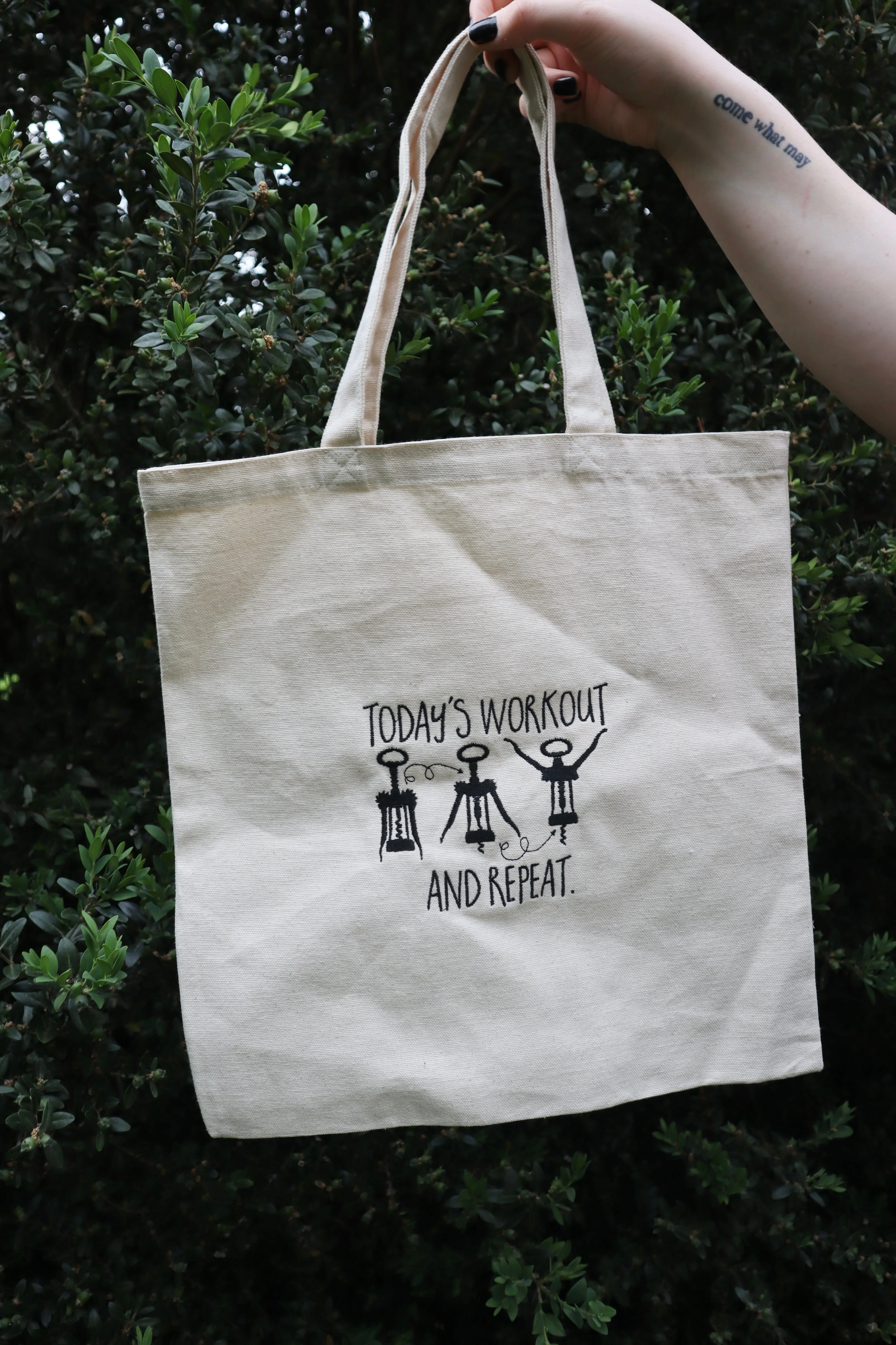 Embroidered Today's Workout Wine Cork Natural Canvas Tote Bag