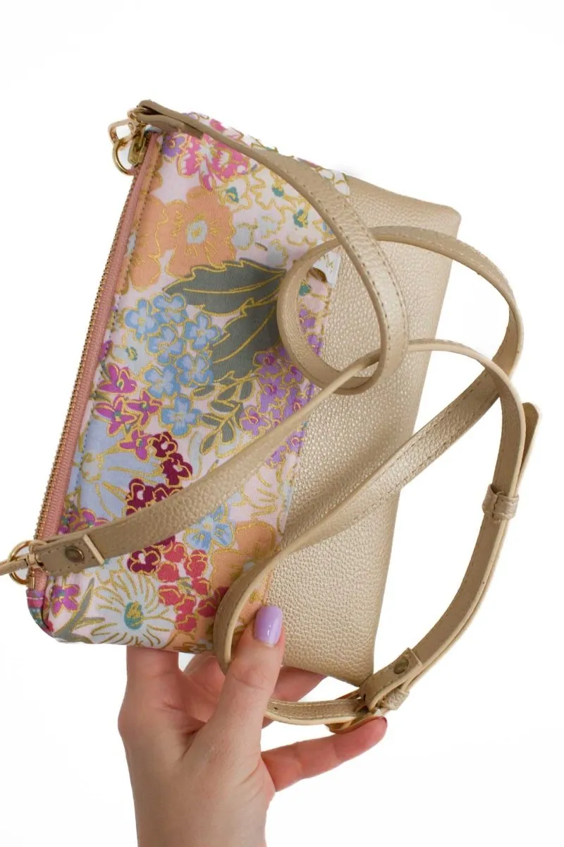 English Rose Canvas Convertible Crossbody Wristlet  with Compartments