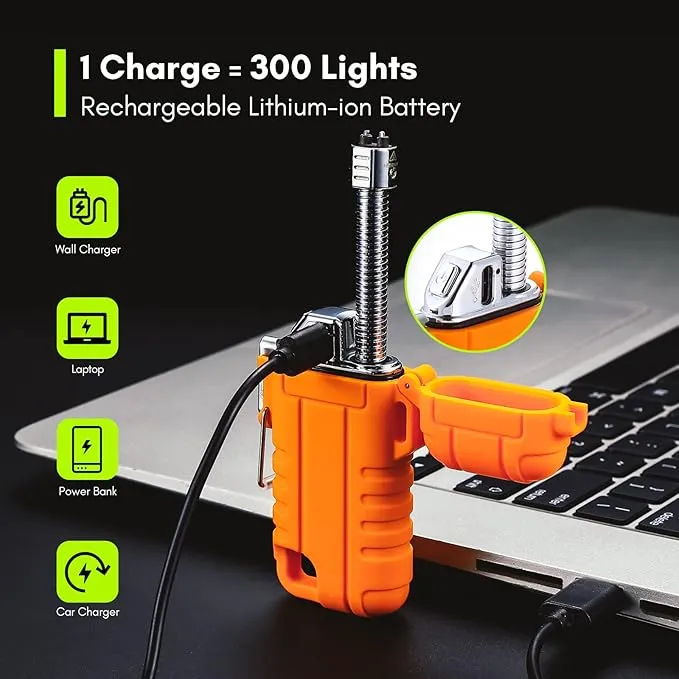 Extremus Blaze 360 Rechargeable Electric Lighters, Dual Arc Lighter, Windproof Plasma Lighter, Waterproof Lighter, Flameless Lighter with Whistle Lanyard for Camping (Orange Flex)