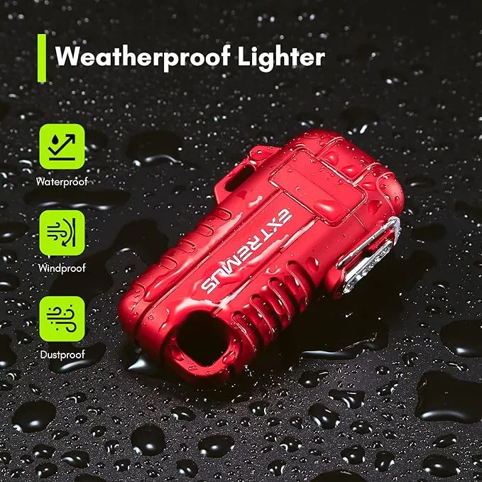 Extremus Blaze 360 Rechargeable Electric Lighters, Dual Arc Lighter, Windproof Plasma Lighter, Waterproof Lighter, Flameless Lighter with Whistle Lanyard for Camping (Red Flex)