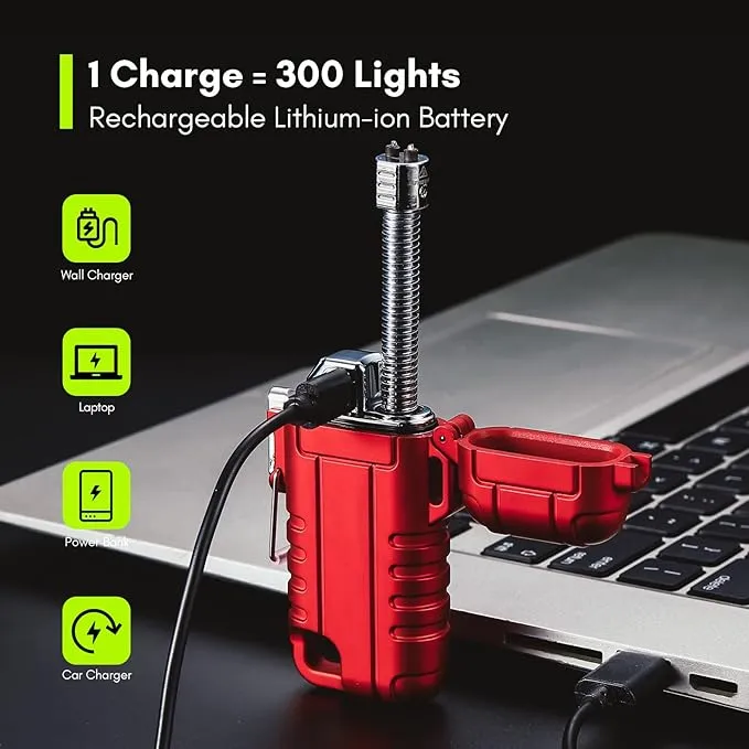 Extremus Blaze 360 Rechargeable Electric Lighters, Dual Arc Lighter, Windproof Plasma Lighter, Waterproof Lighter, Flameless Lighter with Whistle Lanyard for Camping (Red Flex)