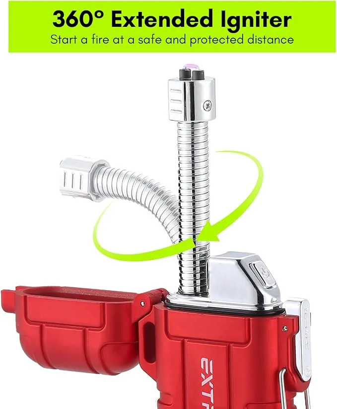 Extremus Blaze 360 Rechargeable Electric Lighters, Dual Arc Lighter, Windproof Plasma Lighter, Waterproof Lighter, Flameless Lighter with Whistle Lanyard for Camping (Red Flex)