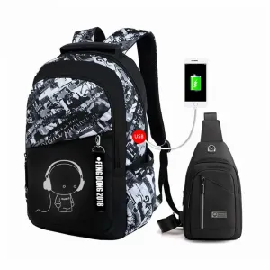 Fengdong boys school bags waterproof large backpack for teenagers bagpack high school backpack for boy student chest bag set