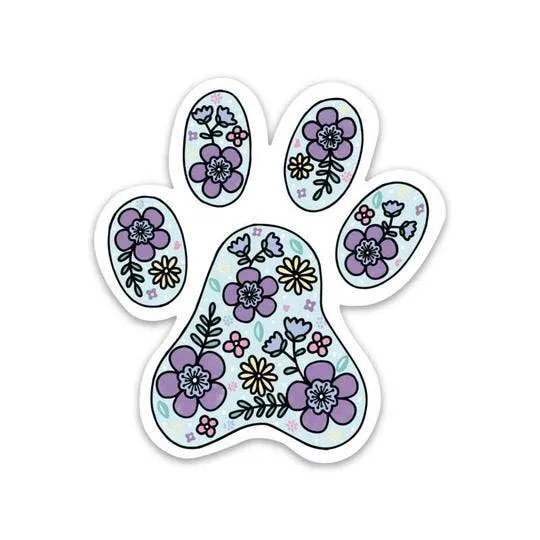 Floral Paw Print Vinyl Sticker