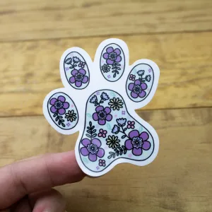 Floral Paw Print Vinyl Sticker