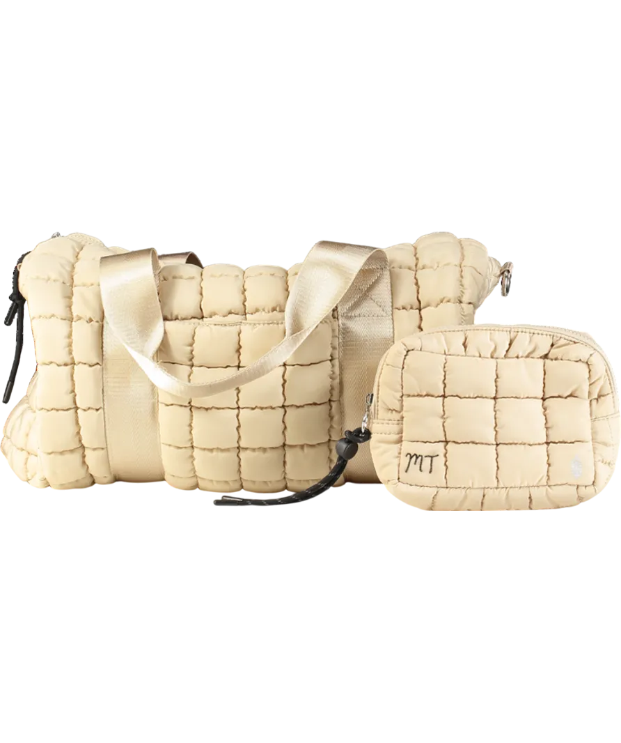 Free People Beige Quilted Duffel Bag