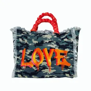 Fringe Camo LOVE Tote - Orange Roses
