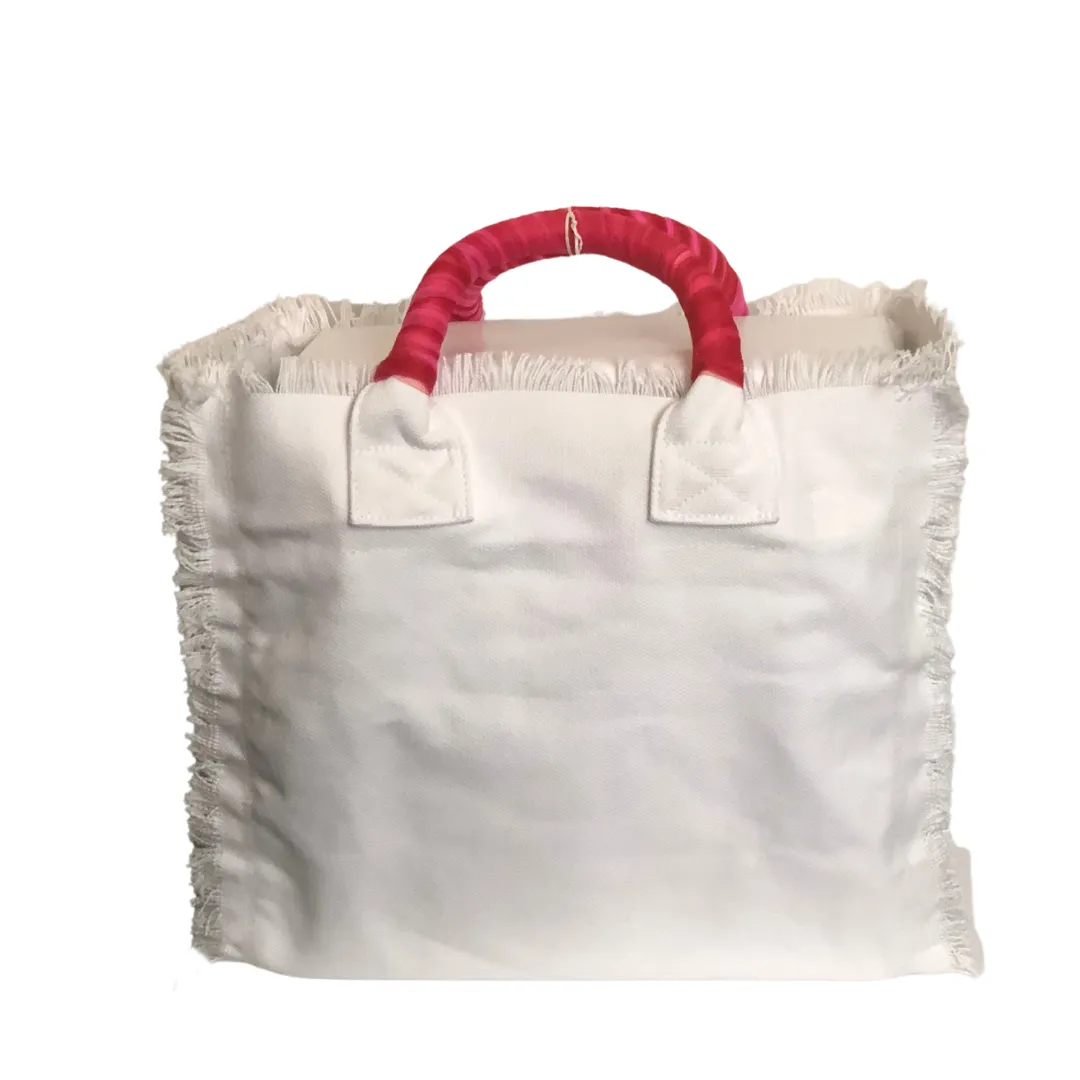 Fringe Stripe White Tote - Plain