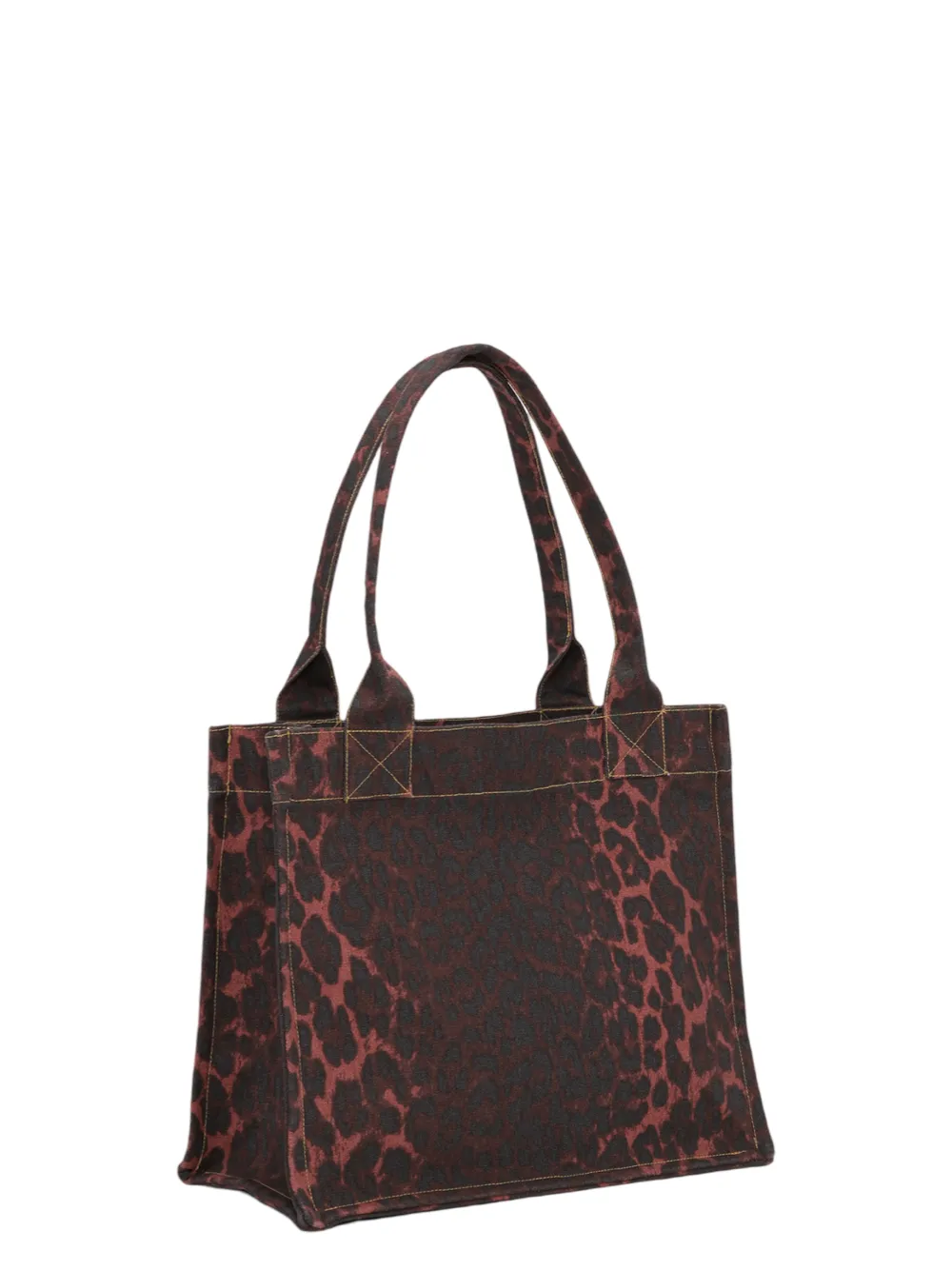 Ganni Red Leopard Print Canvas Tote Bag