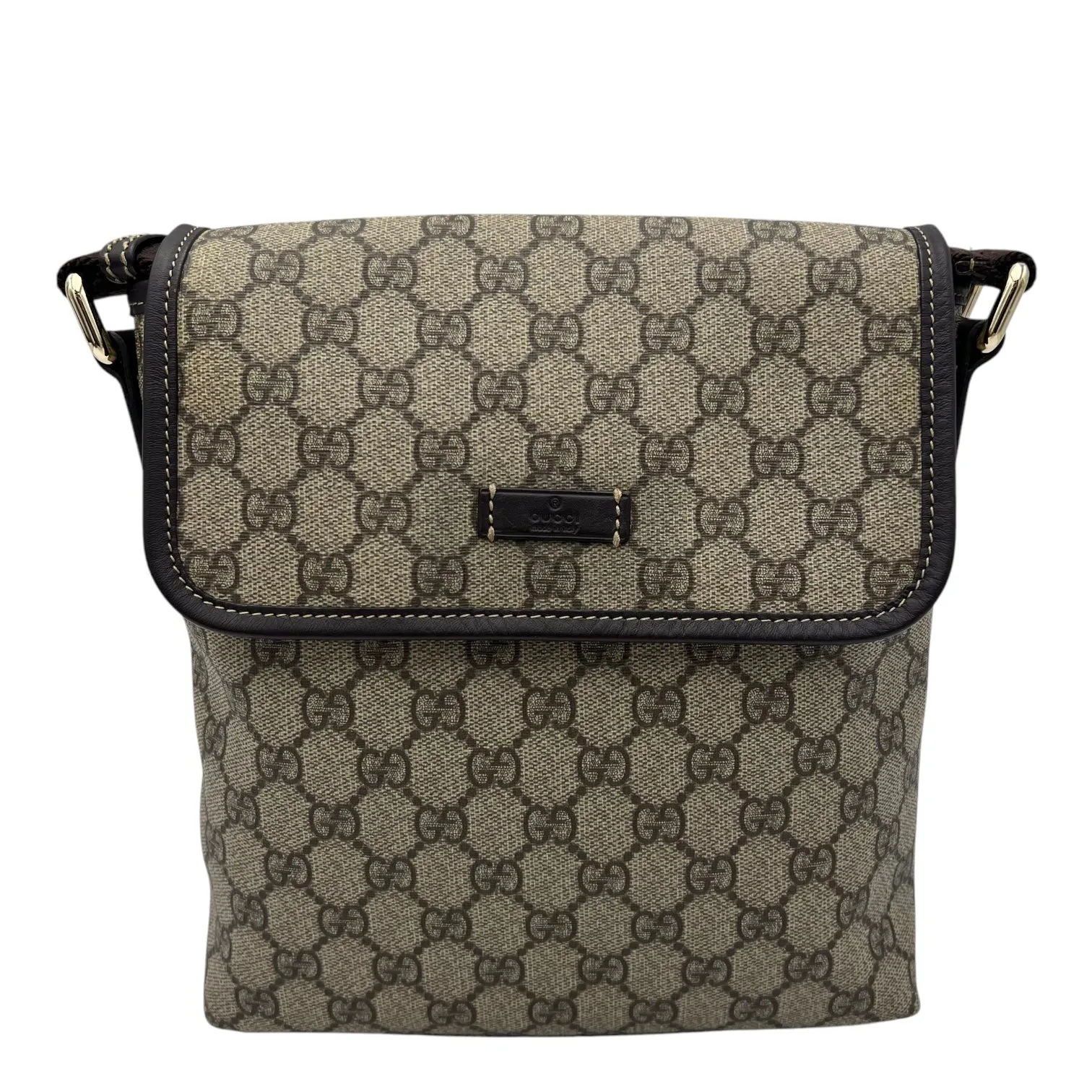 GG Brown Crossbody Bag in Monogram Coated Canvas, Silver hardware