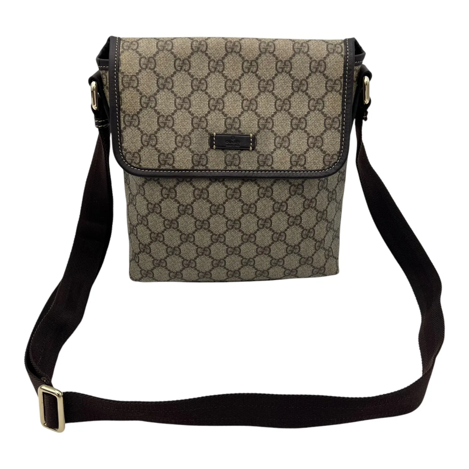 GG Brown Crossbody Bag in Monogram Coated Canvas, Silver hardware