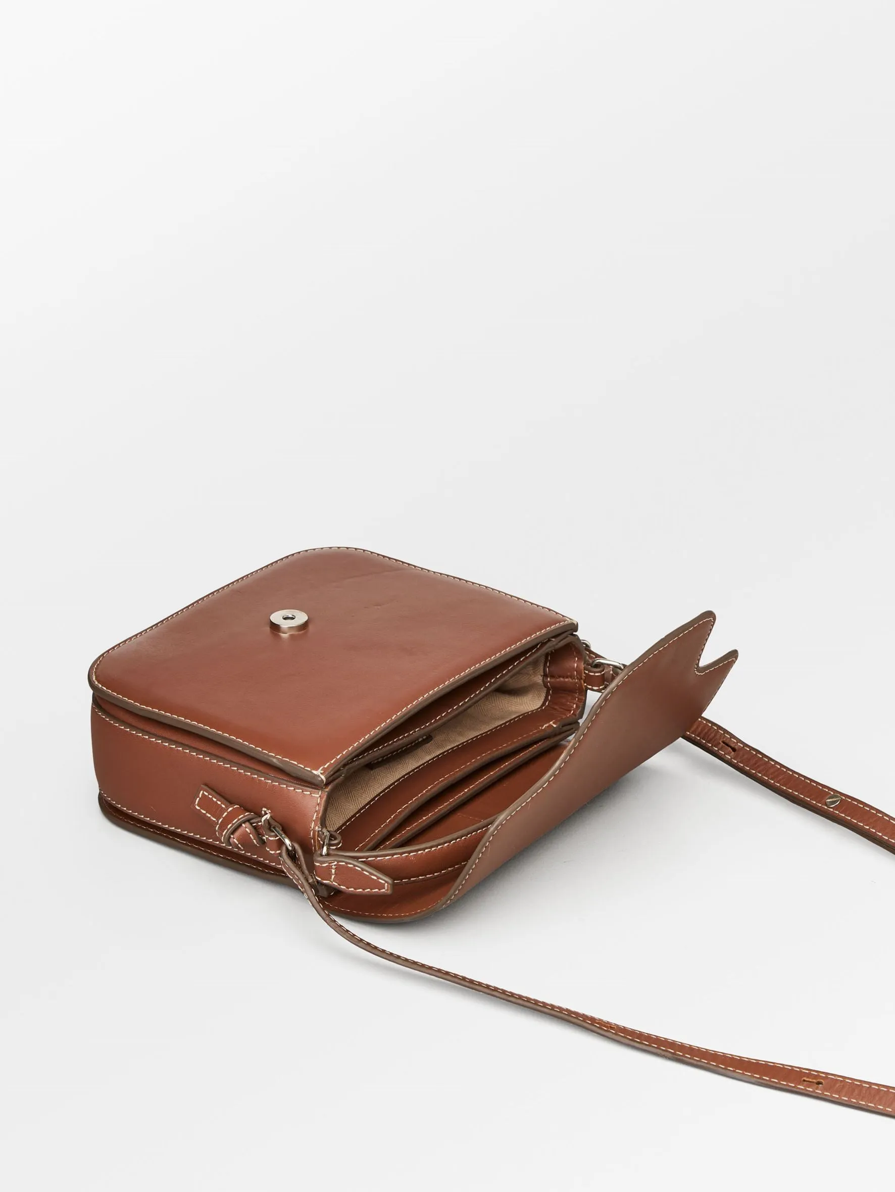 Glossy Iris Leather Crossbody Bag - Brown