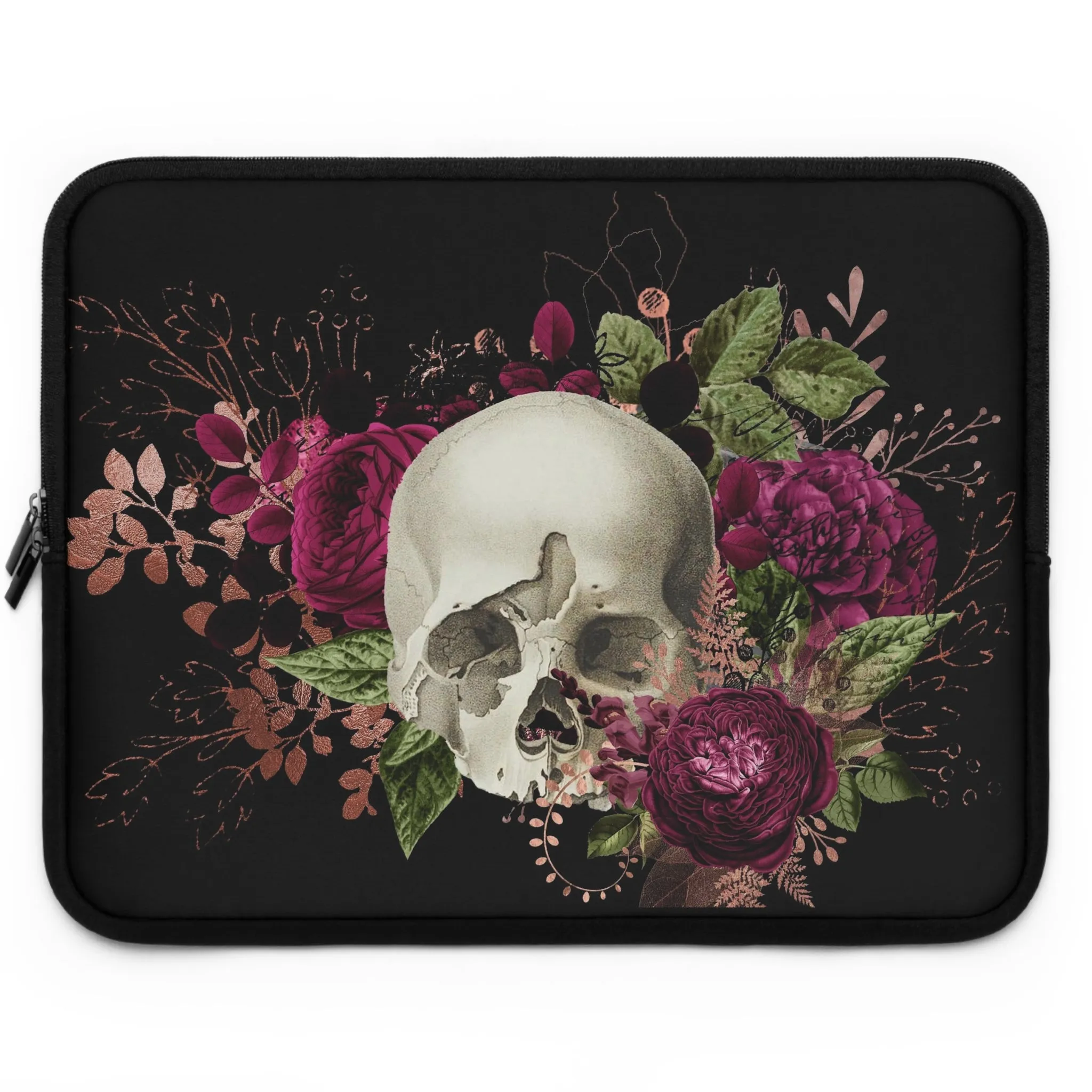 Gothic Skull and Violet Flowers Laptop Case, laptop sleeve, ipad tablet padded cover travel case