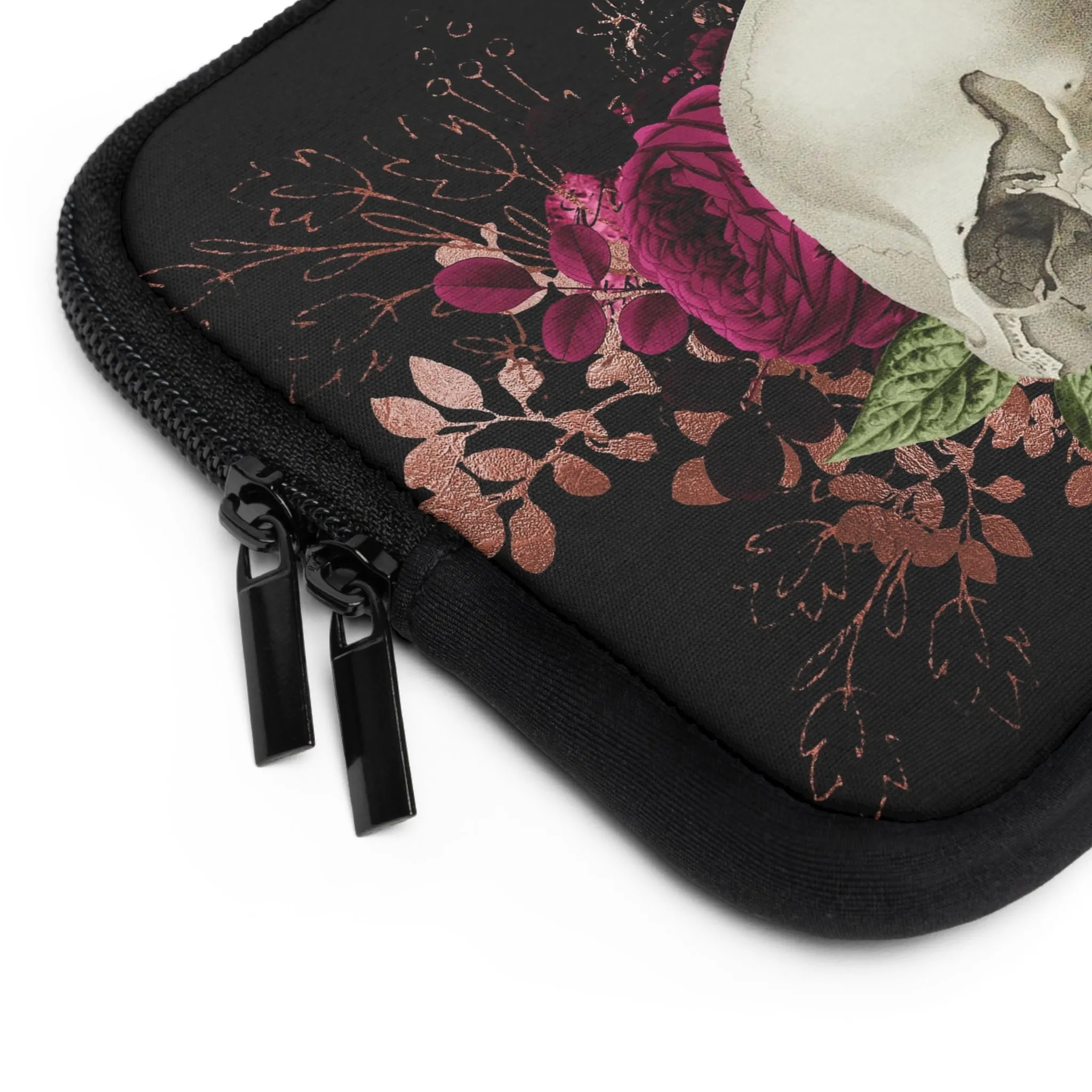 Gothic Skull and Violet Flowers Laptop Case, laptop sleeve, ipad tablet padded cover travel case