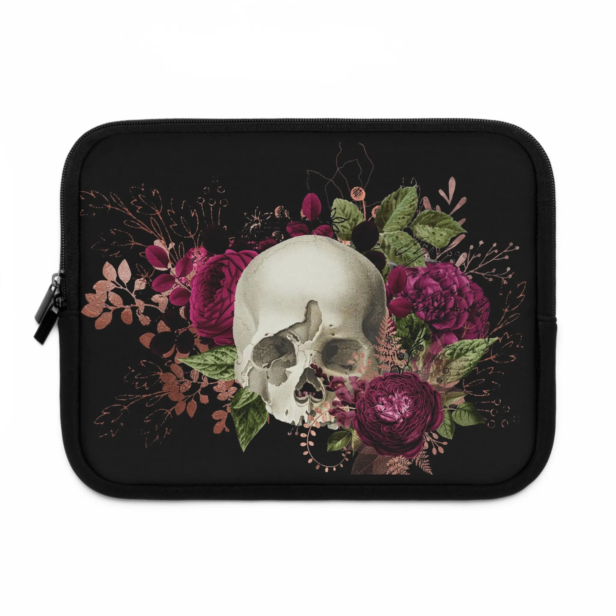 Gothic Skull and Violet Flowers Laptop Case, laptop sleeve, ipad tablet padded cover travel case