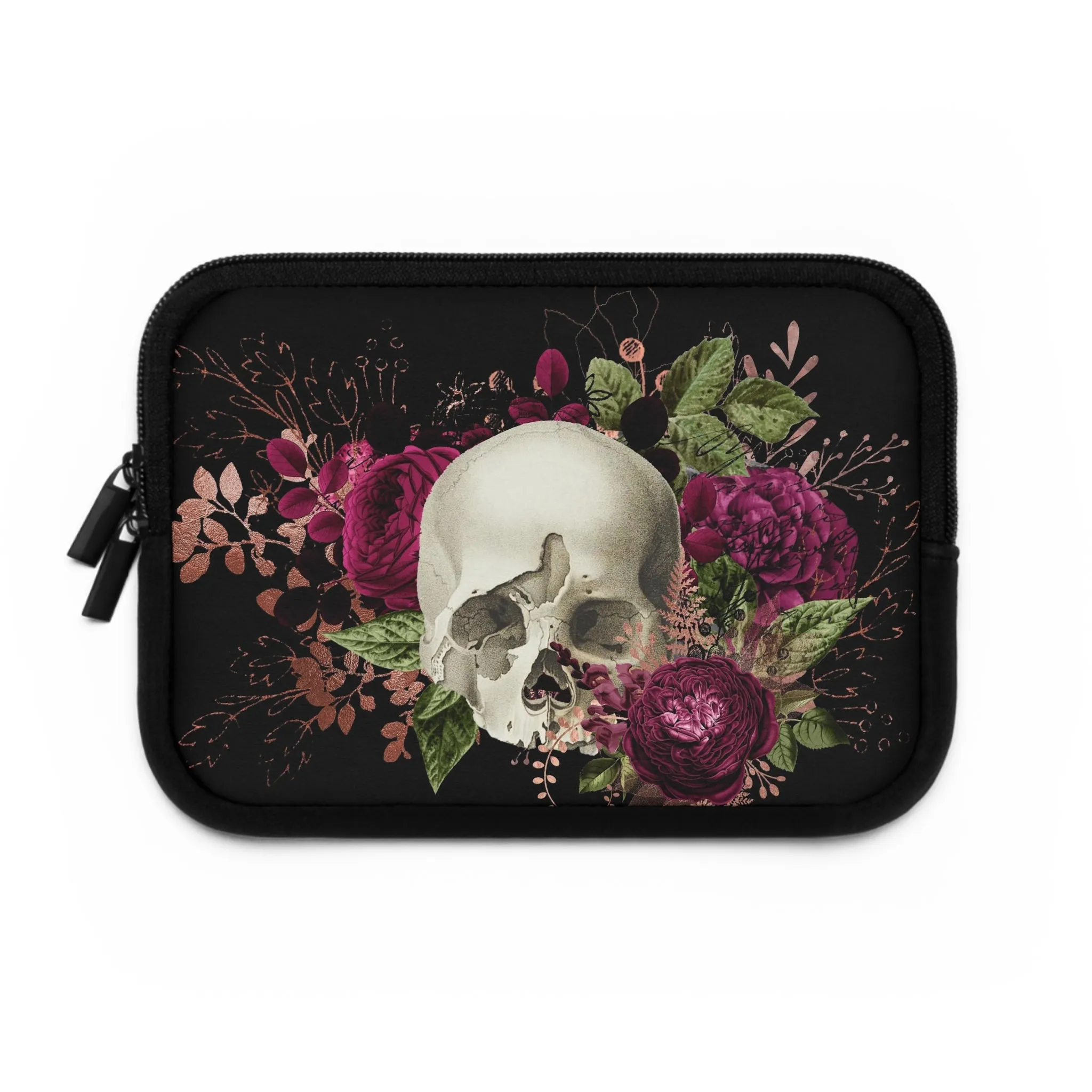 Gothic Skull and Violet Flowers Laptop Case, laptop sleeve, ipad tablet padded cover travel case