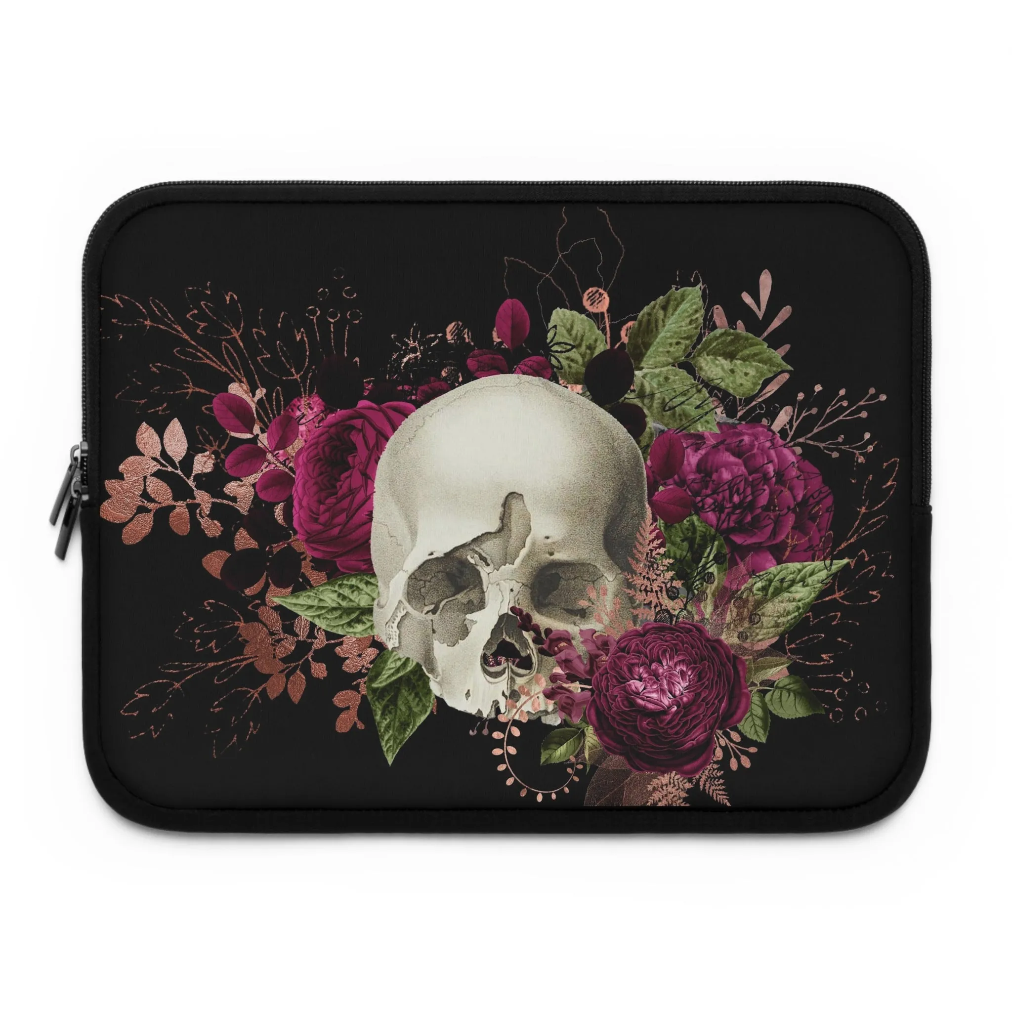 Gothic Skull and Violet Flowers Laptop Case, laptop sleeve, ipad tablet padded cover travel case