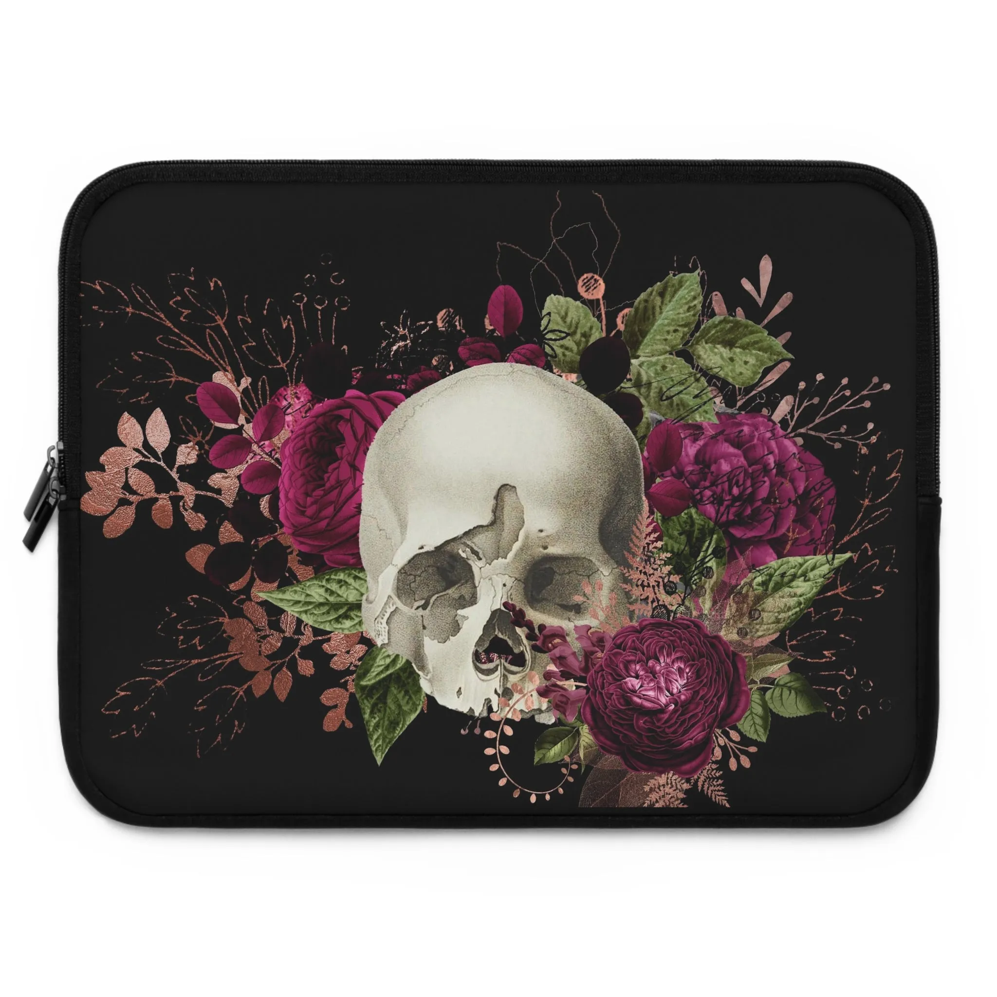 Gothic Skull and Violet Flowers Laptop Case, laptop sleeve, ipad tablet padded cover travel case