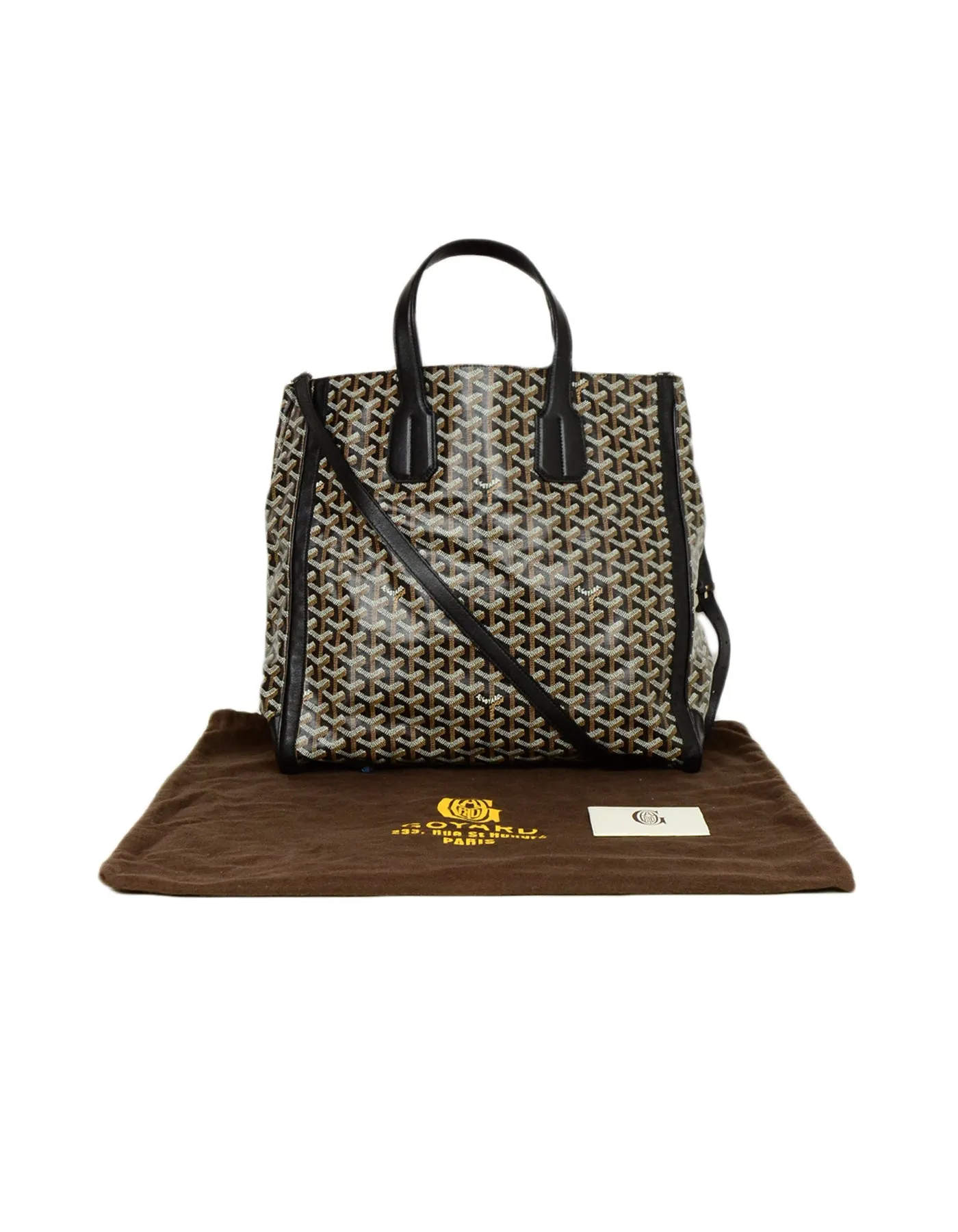 Goyard Black Leather Goyardine Voltaire Tote Bag w Detachable Strap