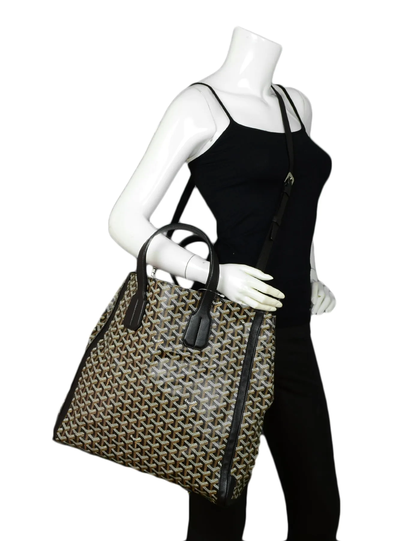 Goyard Black Leather Goyardine Voltaire Tote Bag w Detachable Strap