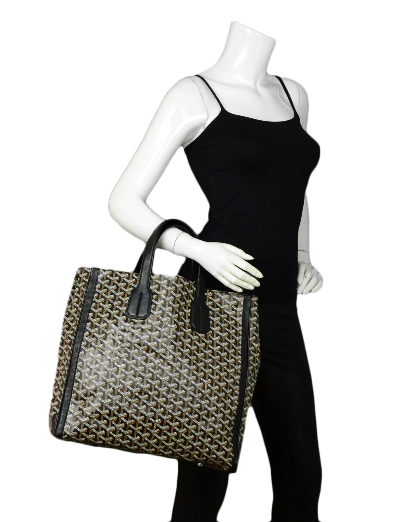 Goyard Black Leather Goyardine Voltaire Tote Bag w Detachable Strap
