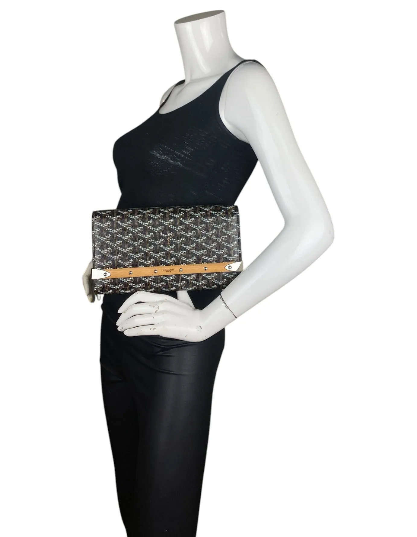 Goyard Black Monte Carlo Bois Clutch w/ Strap
