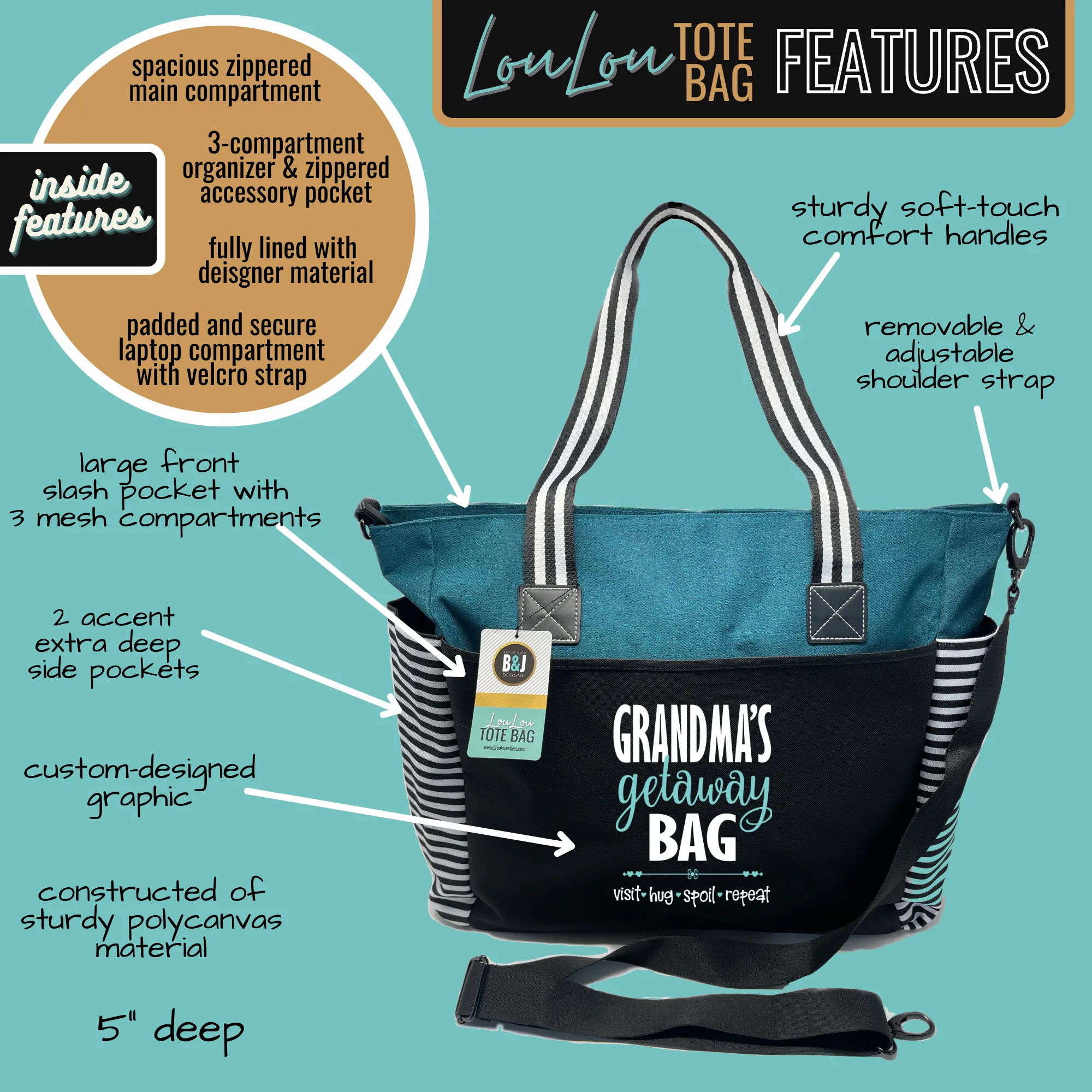 Grandma Getaway LouLou Teal Tote Bag for Grandmothers