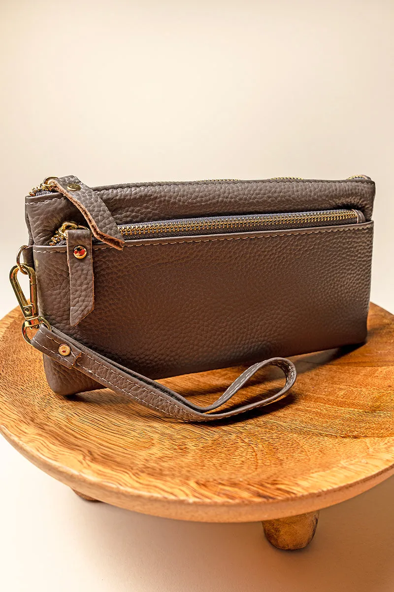 Gray Genuine Leather Renae Wristlet