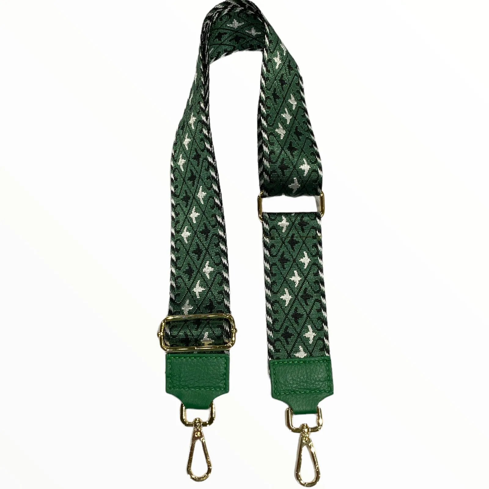 Green adjustable strap with leather details