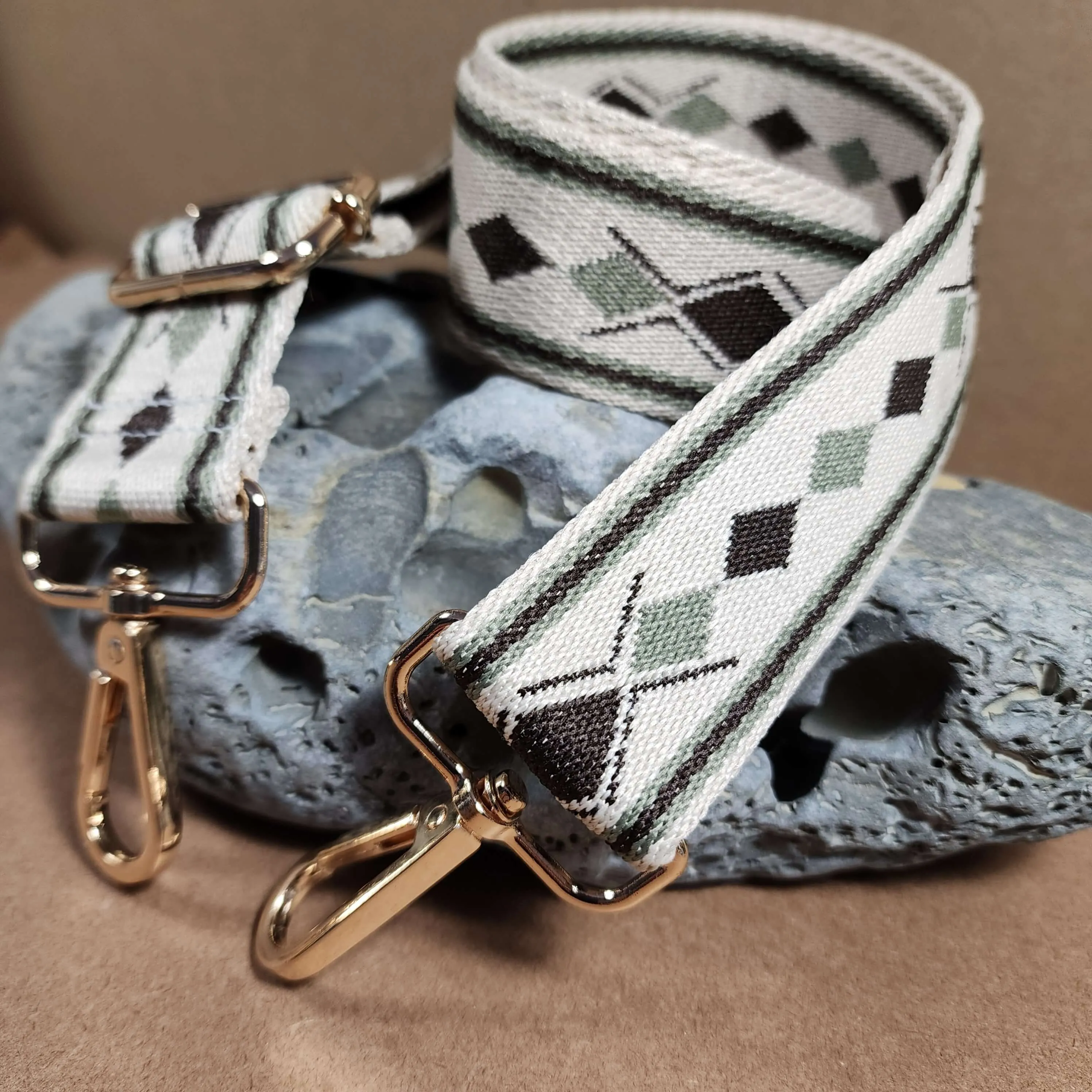 Green Black White Diamonds Purse Strap, Bag Strap | 31 - 51 Inch Guitar purse straps
