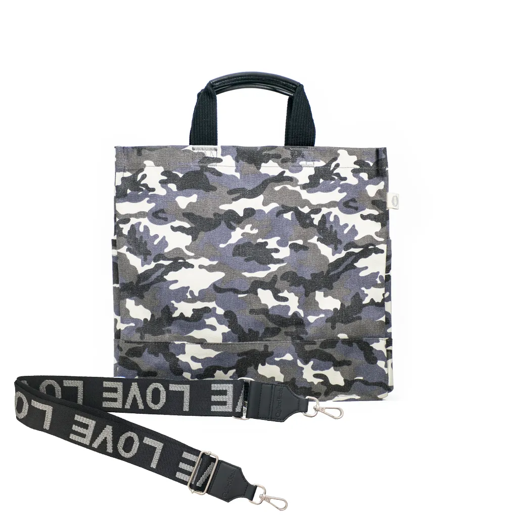 Grey Camo North South Bag with Multicolor Stripes