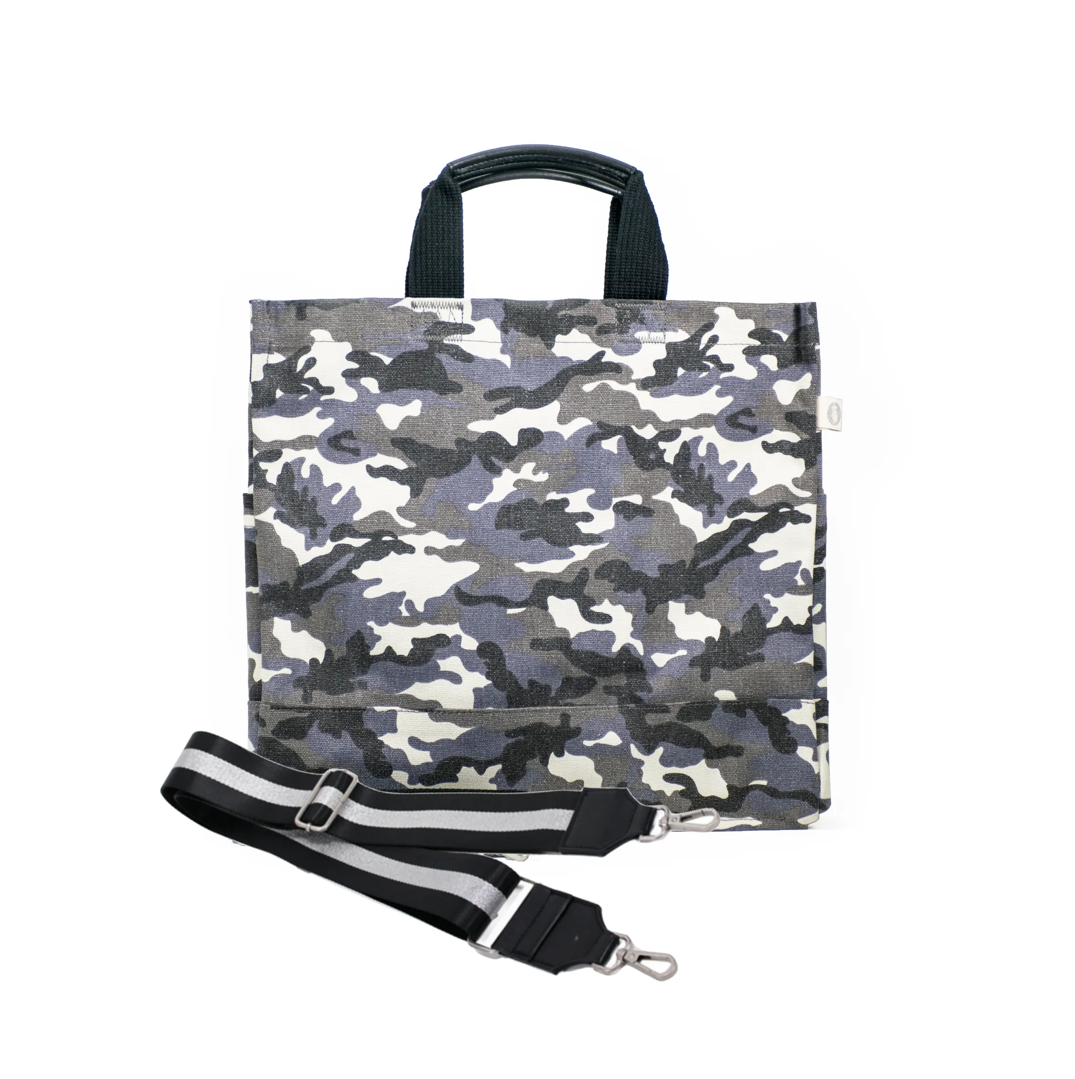 Grey Camo North South Bag with Multicolor Stripes
