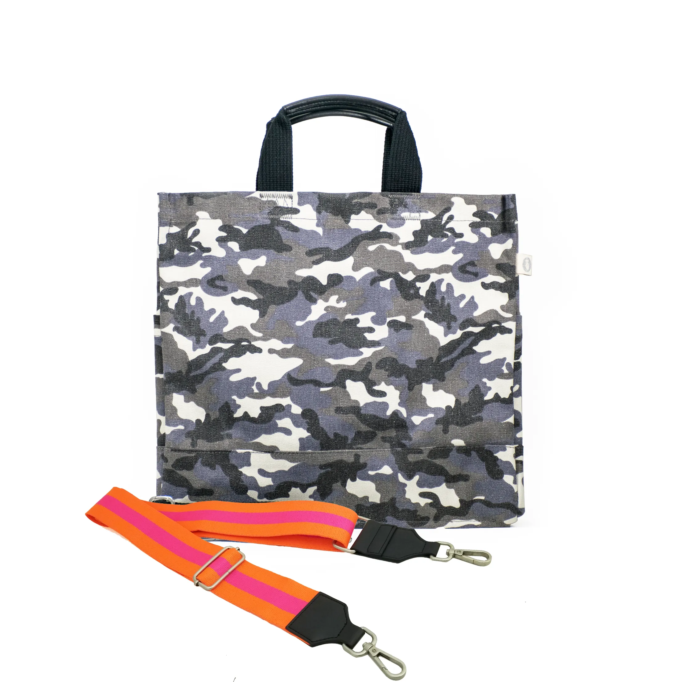Grey Camo North South Bag with Multicolor Stripes