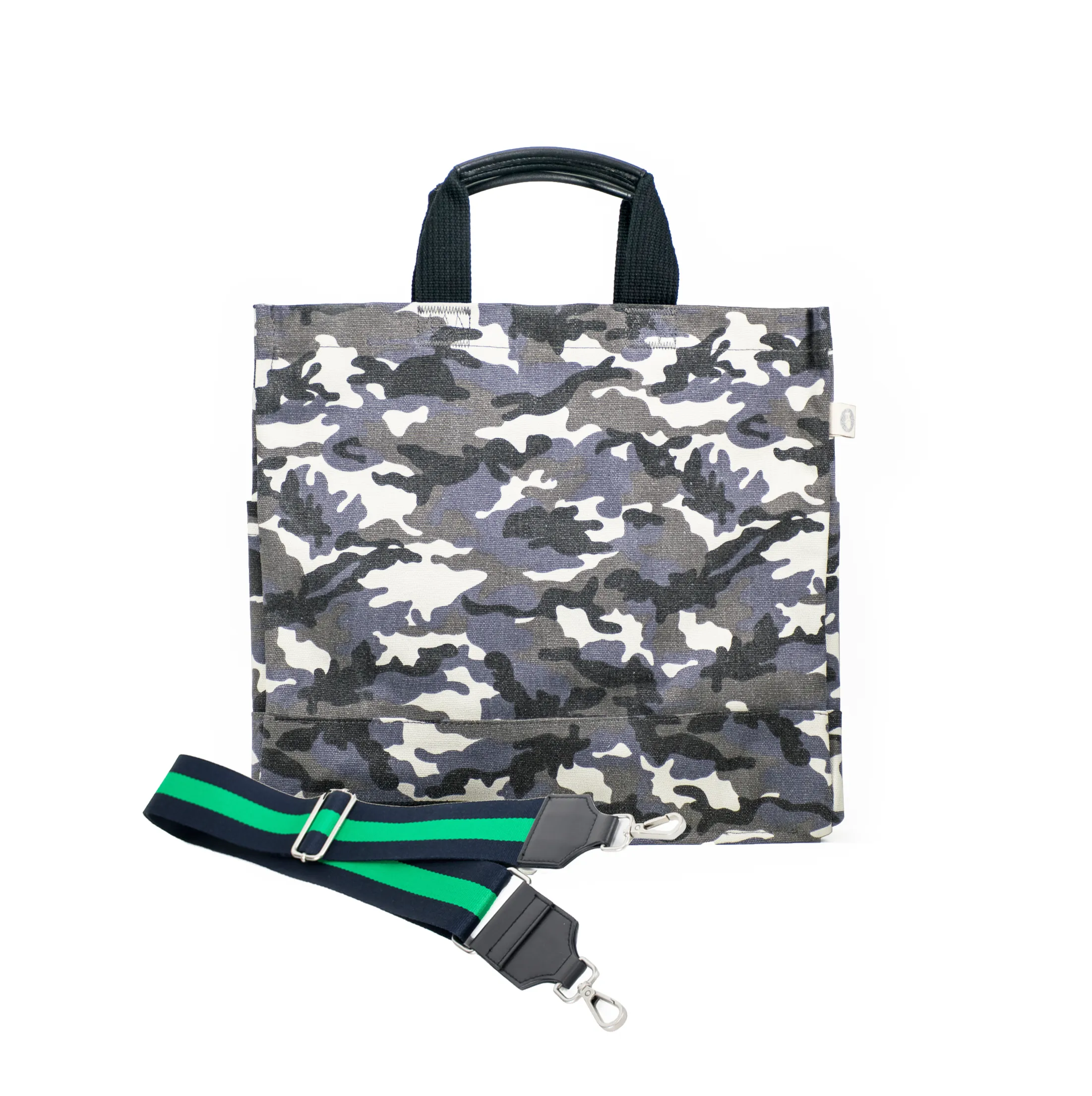 Grey Camo North South Bag with Multicolor Stripes