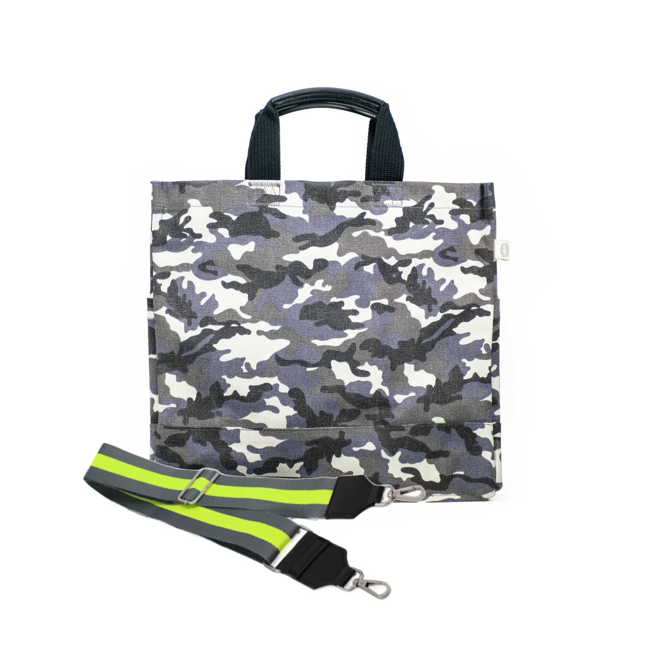 Grey Camo North South Bag with Multicolor Stripes