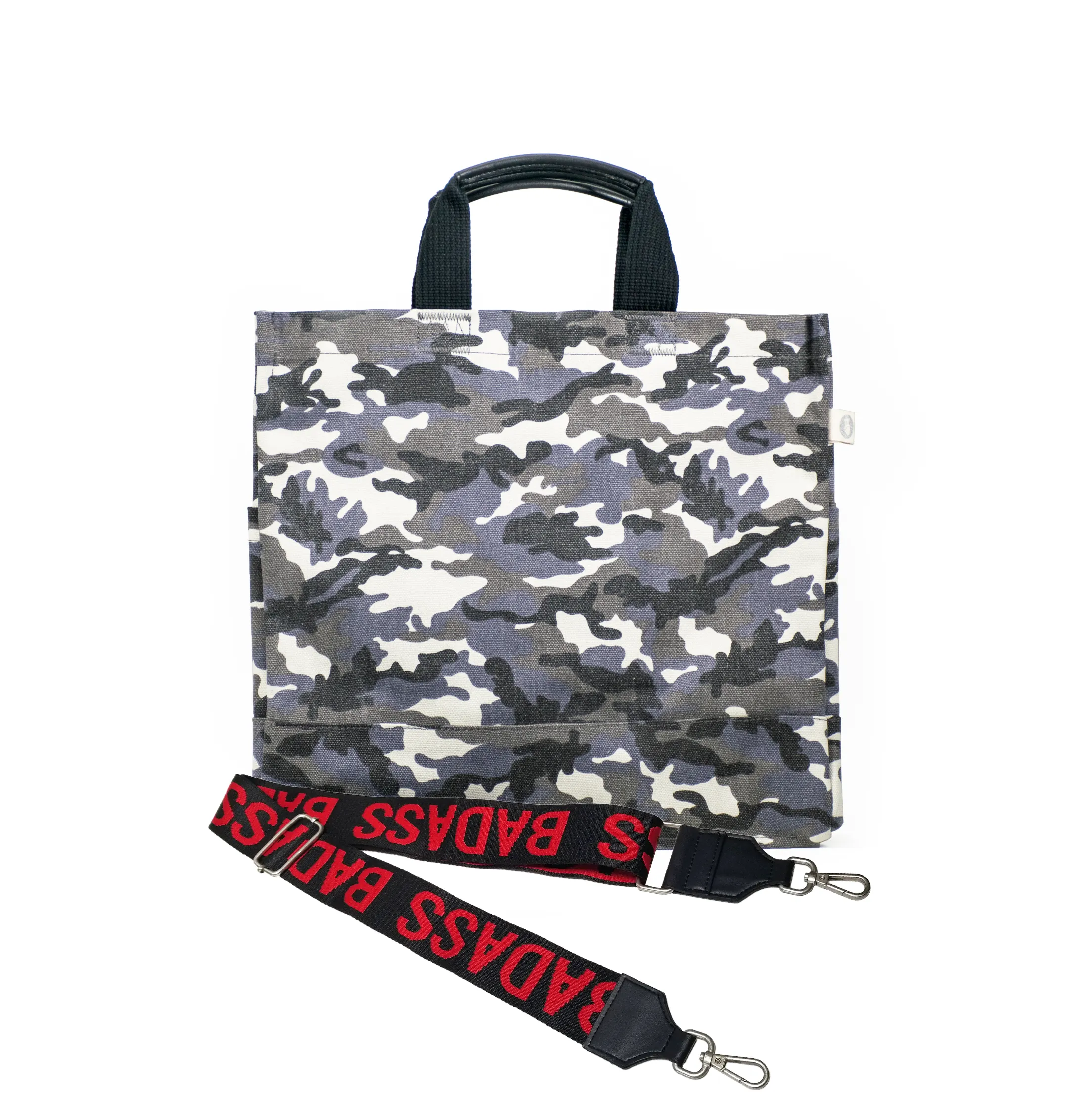Grey Camo North South Bag with Multicolor Stripes