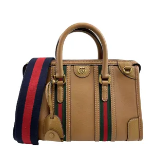 Gucci Beige Leather Bauletto Double G Small Top Handle Tote Crossbody Bag